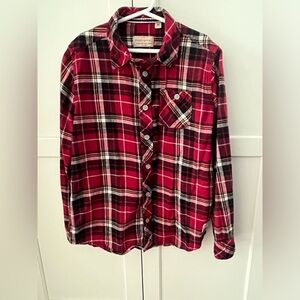 weatherproof vintage flannel red plaid shirt boys size M 100% cotton